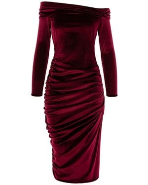 concept A trois Midi Bodycon Elastic Dress With Bare Shoulders - Red
