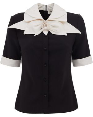 Julia Allert Short Sleeve Formal Bow Blouse - Black