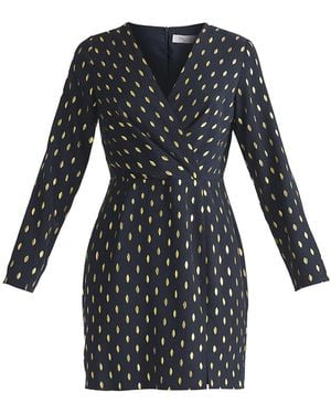 Paisie Foil Print Mini Wrap Dress With Slit - Black