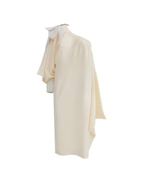Julia Allert Neutrals Cocktail One-Shoulder Midi Dress Ecru - Natural