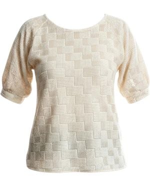 Stovaria Pure Textured Georgette Top With Woven Grid Pattern - Natural