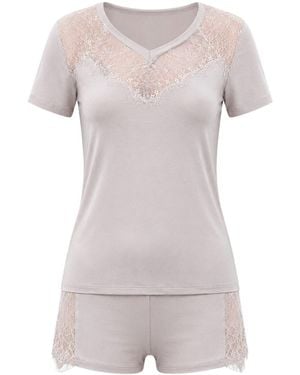 Oh!Zuza Neutrals Aurora Viscose Short Pajama Set Lace - Gray