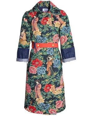 Couture to Your Door Jade Garden Vintage Upholstery Trench Coat - Blue