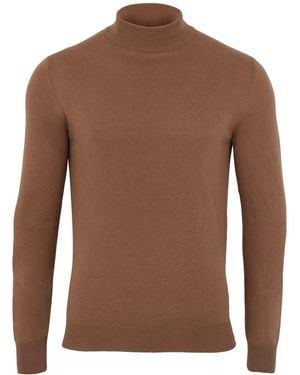 Paul James Knitwear Ultra Fine Cotton Spencer Mock Turtle Neck Jumper - Brown