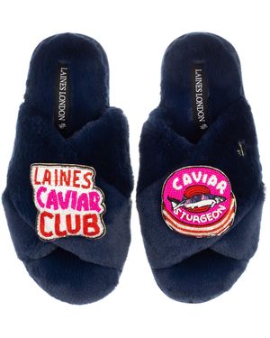 Laines London Classic Laines Slippers With Laines Caviar Club Brooches - Blue