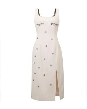 Smart and Joy Embroidered Fitted Cocktail Dress - Natural