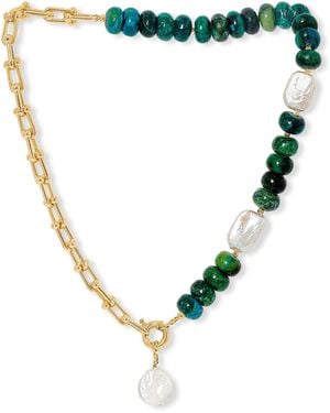 Pearls of the Orient Online Clara Chunky Fill Chain & Azurite Necklace With Cultured Freshwater Pearl Drop - Metallic