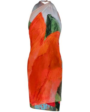 DHARA SHETH DUBAI Coral Mirage Floral Halter-Style Sarong - Orange