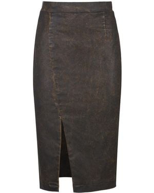 Conquista 'Dark Washed Jean-Effect Midi Skirt – Front Slit, Hidden Zipper - Grey