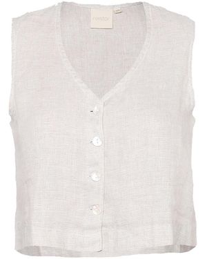 REISTOR Cropped Vest Ecru Linen Shirt - White