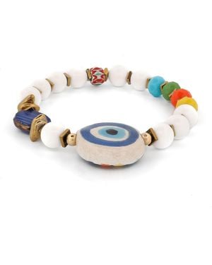 Ebru Jewelry Reversible Evil Eye Beaded Summer Bracelet - Blue