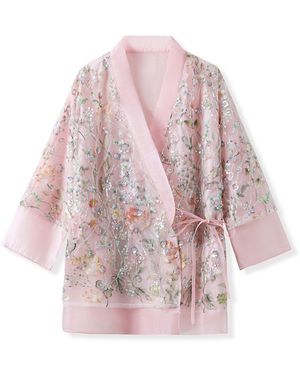 Wjy Studio London Embroidery Floral Jacket Stylish Stitching Spring Summer - Pink