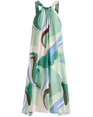 Paisie Retro Wave Halter Neck Midi Dress With Belt - Green