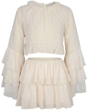 Modenaire Tiered Ruffle Skirt And Blouse Set - Natural