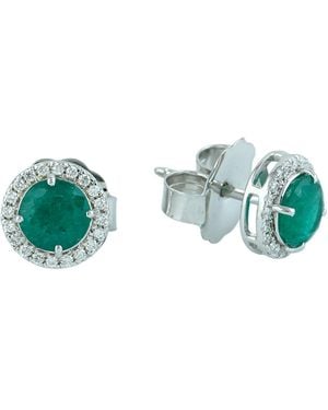 Artisan 14K Classic Emerald & Diamond Stud Earrings - Green