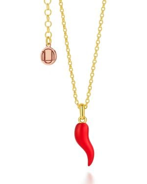 Unaloe And Enamel Cornicello Necklace – Italian Handmade Good Luck Charm - Metallic