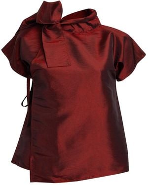 Bianca Popp Halves Shoulder Ribbon Asymmetrical Blouse - Red