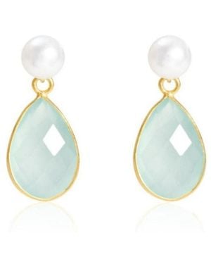 Pearls of the Orient Online Clara Cultured Freshwater Pearls & Aqua Chalcedony Drop Earrings - Blue