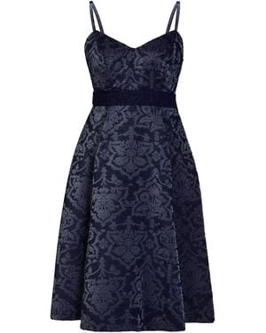 Sarvin Velvet Jacquard Fit And Flare Dress - Blue