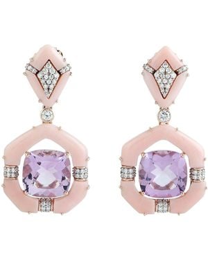 Artisan Amethyst, Opal & Diamond Drop Earrings - Pink