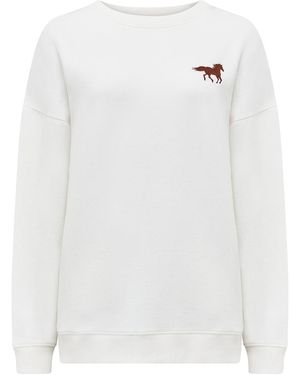 Sugarhill Eadie Relaxed Sweatshirt Off, Horse Print & Embro - White