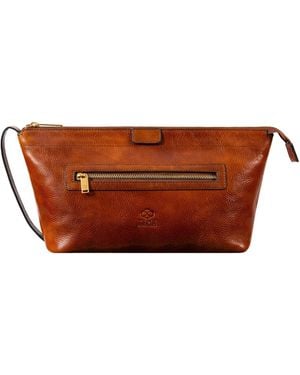 Time Resistance Cognac Leather Cosmetic Bag Dopp Kit - Brown