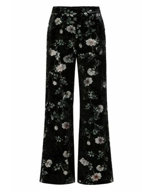 Traffic People Swan Song Metallic Velvet Floral Edith Wide Leg Trousers - Black