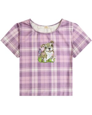 Cloud Haven Plaid Sweet Bulldog Tee - Purple