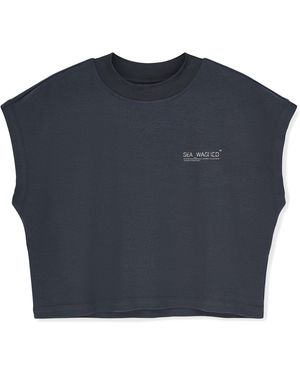 Sea_Washed Organic Cropped Tee, Blu - Blue