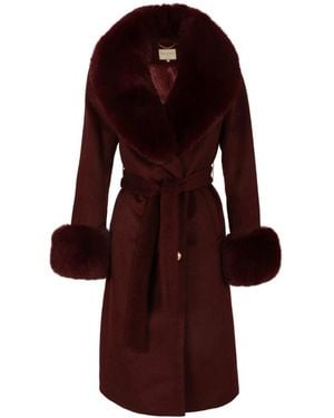 Santinni Luxurious Cashmere-Wool Coat With Faux Fur - Red