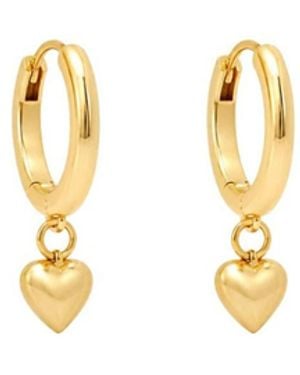 Uchi and Soto Kokoro Heart Drop Huggies Earrings - Metallic