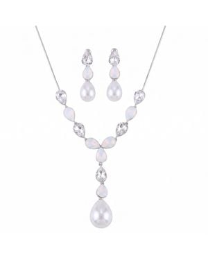 Modenaire Elegant Pearl Drop Necklace And Earrings Set - Metallic