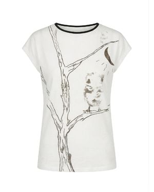Conquista Artistic Print Cap-Sleeve Top With Contrast Trim - White