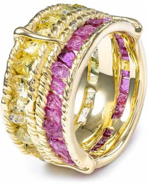 German Kabirski Tyra Handcrafted Barrel Ring With Raw Sapphire And Ruby - Metallic