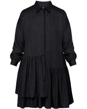 UNDRESS Eva Tencel Shirt Dress With Double Front Frill - Black