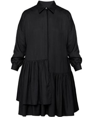 UNDRESS Eva Tencel Shirt Dress With Double Front Frill - Black