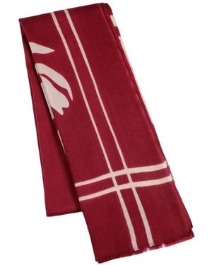 Heritagemoda Neutrals Hand-Painted Wool-Silk Scarf – Deep Burgundy With Soft Nude Floral Accents - Red