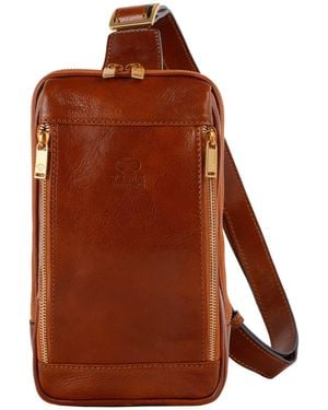 Time Resistance Cognac Leather Sling Bag Chest Bag - Brown