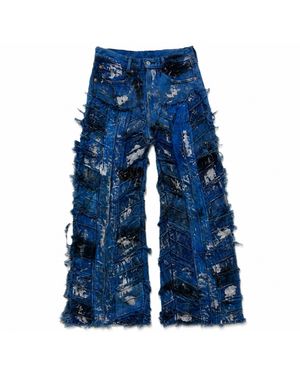 Zasta Studio Wearable Ruins Shredded Wide Leg Coloured Denim Trousers I - Blue