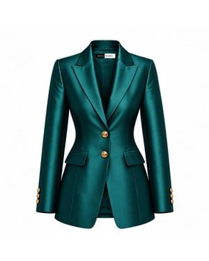 Richa Sharma Handcrafted Luxury Silk Blazer - Blue