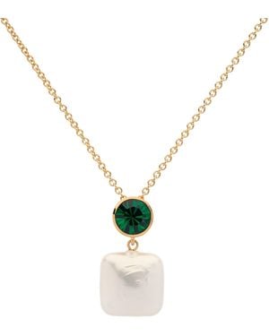Emma Holland Jewellery Emerald Crystal & Baroque Pearl Pendant - Metallic