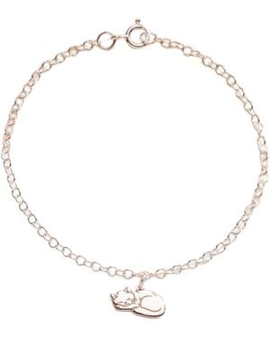 Posh Totty Designs Sterling Sleeping Cat Dinky Charm Bracelet - Metallic