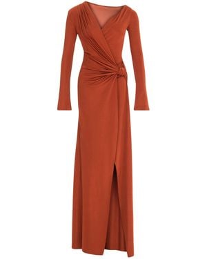 Nocturne Cinnamon Knot Detail Slit Maxi Dress - Red