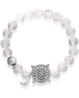 Aurozia Three Charms Solar Meridian Whitegold Plated Sundial And The Sun Crystal Rock Quartz Beaded Bracelet - Metallic
