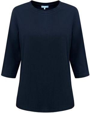 Perlavera Tom Solid Cotton Spandex Three Quarter Sleeve Length Crew Neck T-Shirt - Blue