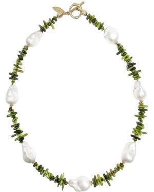 Farra Bohemian Bamboo Coral With Baroque Pearls Necklace - Metallic