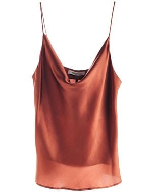 MIONÈ Silk Camisole Top With Draped Detail - Red
