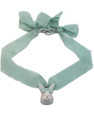 H2 Studio Grumpy Bunny Mint Silk Choker Necklace - Green