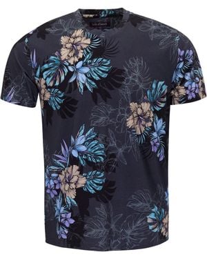 lords of harlech Maze Exotic Floral Vneck Tee - Blue