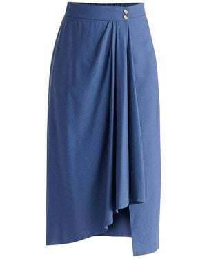 Paisie Draped Wrap Midi Skirt - Blue